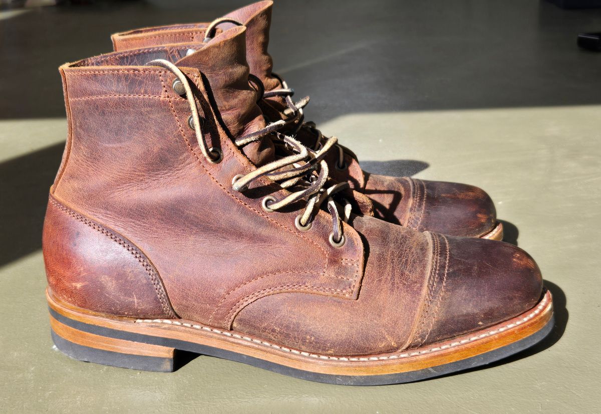 Photo by newguyhereNJ on November 5, 2024 of the Truman Cap Toe Boot in Cognac Teton Stag.
