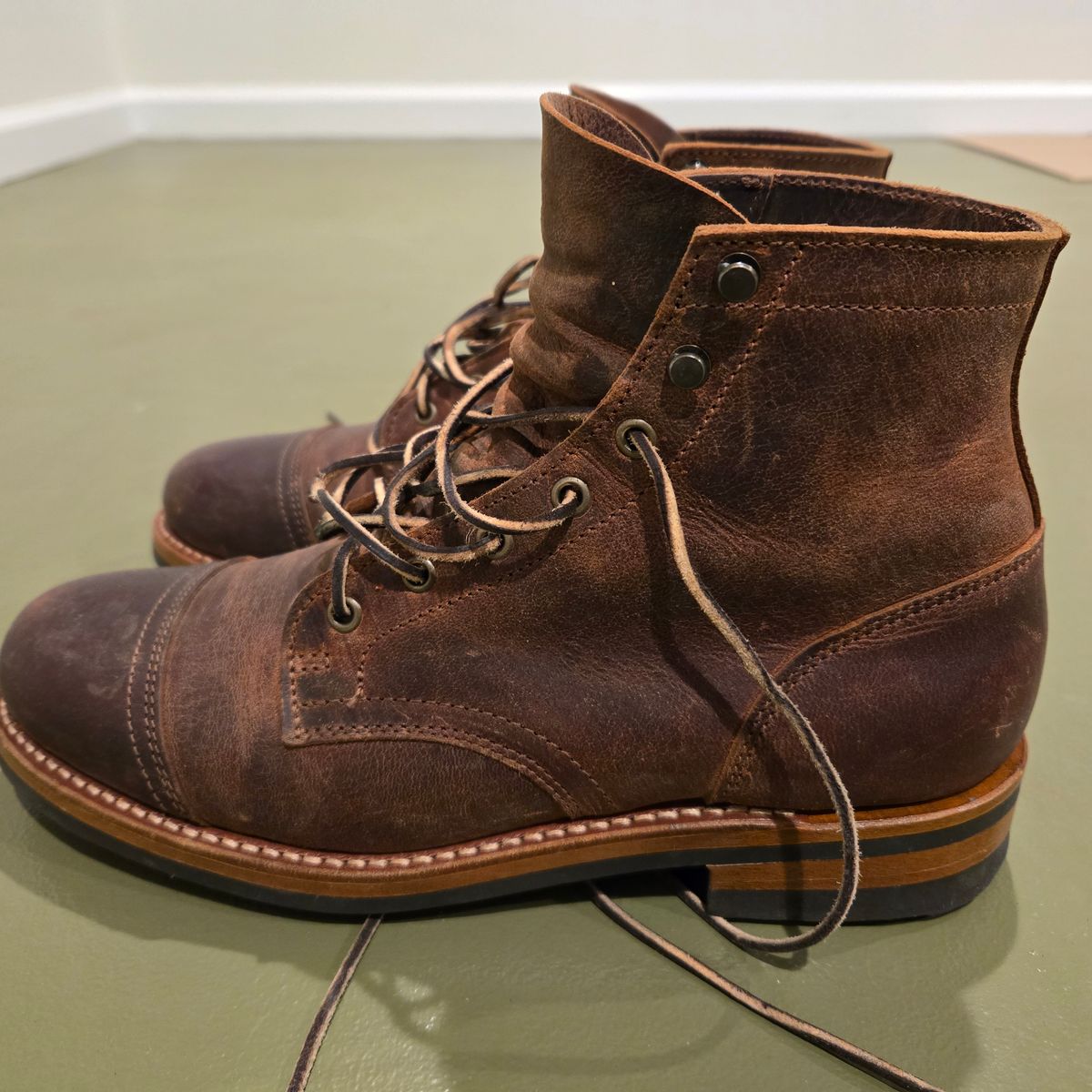 Photo by newguyhereNJ on December 6, 2024 of the Truman Cap Toe Boot in Cognac Teton Stag.