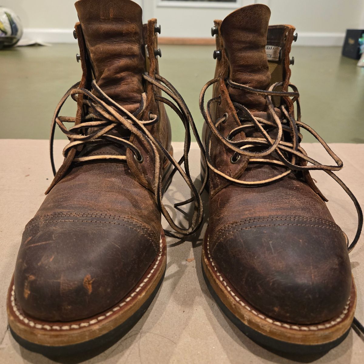 Photo by newguyhereNJ on January 6, 2025 of the Truman Cap Toe Boot in Cognac Teton Stag.