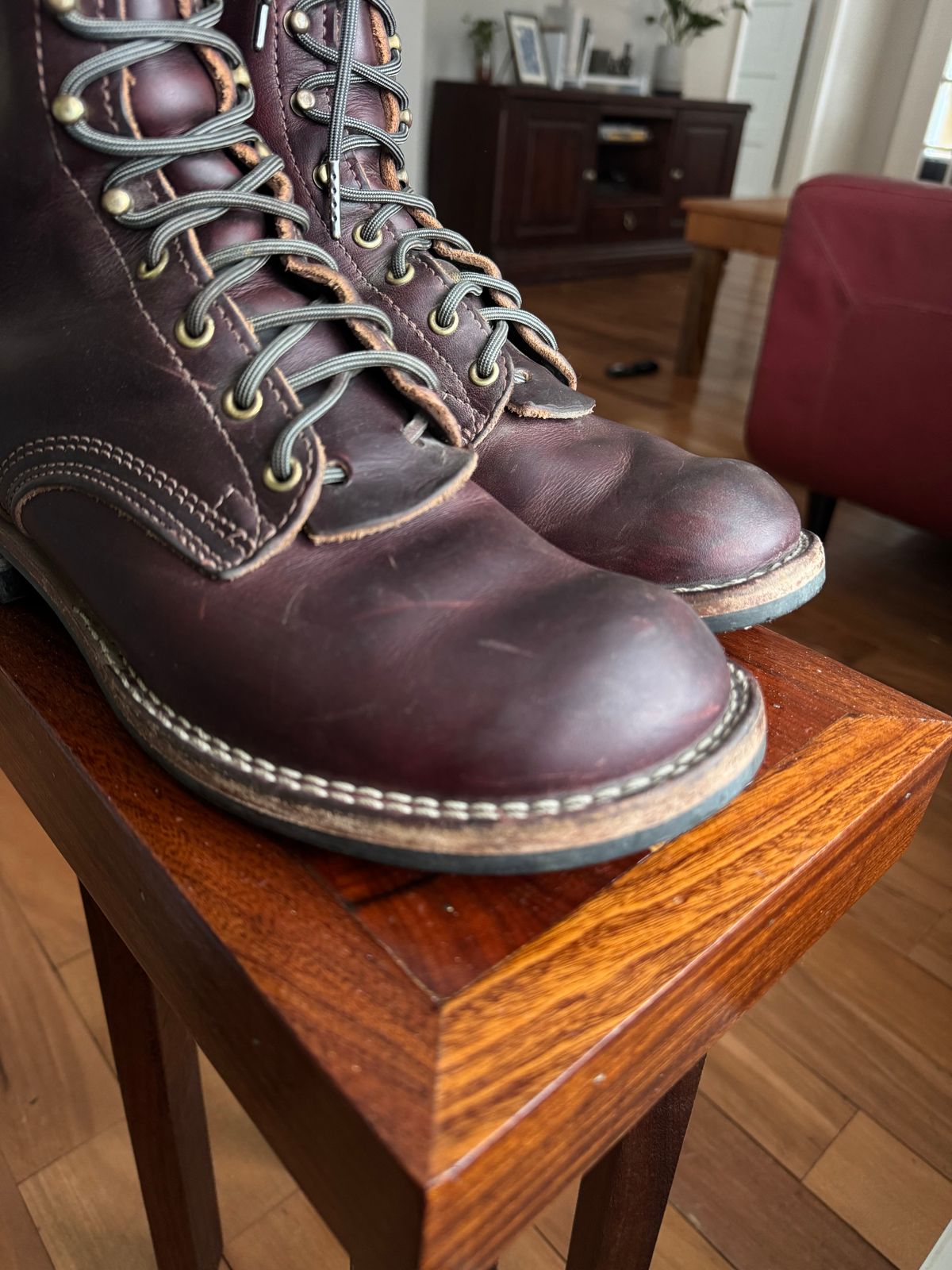 Photo by AFrat on January 25, 2026 of the Nicks MTO in Wickett & Craig Burgundy Double Stuffed.