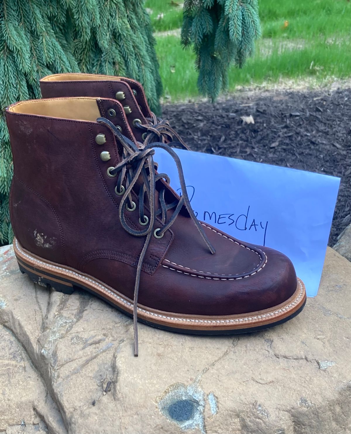 Photo by charlesh on October 1, 2024 of the Grant Stone Brass Boot in C.F. Stead Dark Burgundy Classic Kudu.