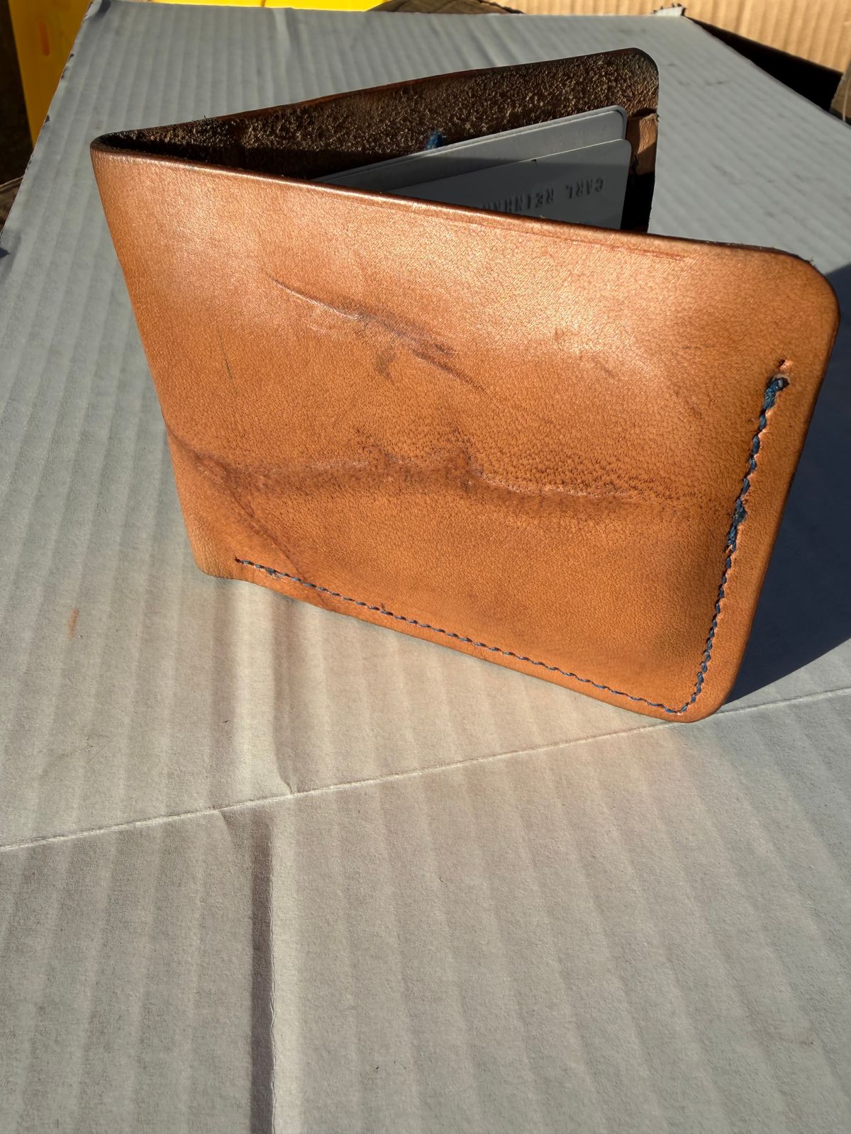 Photo by rhinoaz on April 5, 2026 of the Rhino Kustomz Veg Tan Bi-fold in Hermann Oak Tooling Veg Tan.