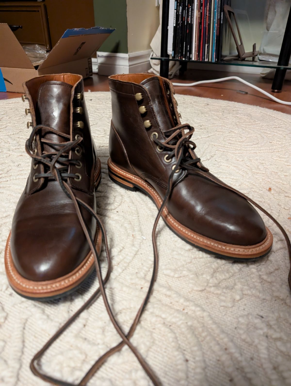 Photo by Spud_Murphy99 on August 28, 2025 of the Grant Stone Diesel Boot in Horween Crimson Chromexcel.