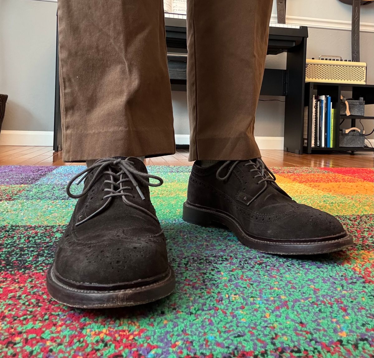 Photo by namawalla on August 22, 2025 of the Grant Stone Longwing in C.F. Stead Espresso Repello Calf Suede.
