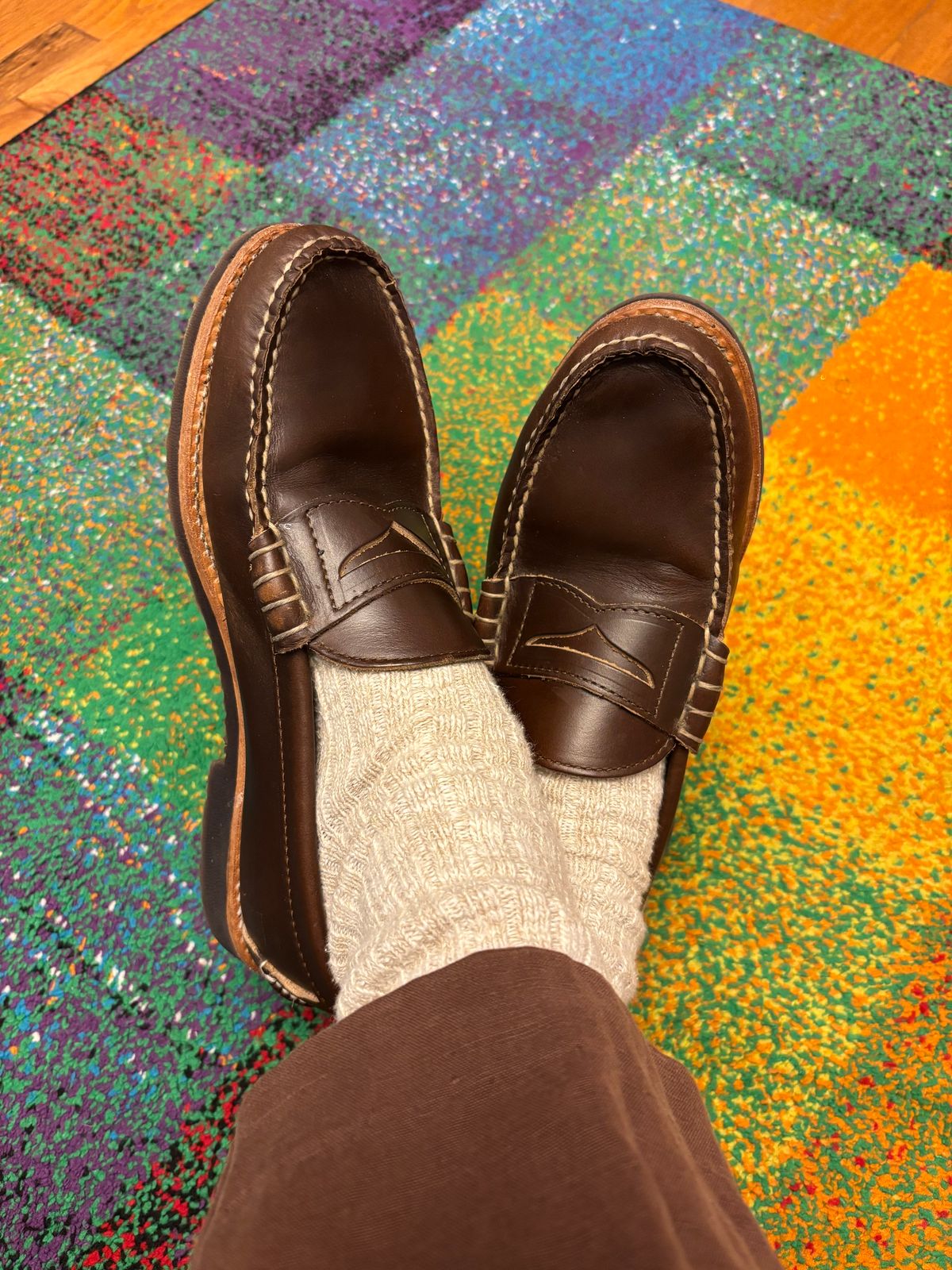 Photo by namawalla on August 21, 2025 of the Rancourt & Co. Beefroll Penny Loafers in Horween Carolina Brown Chromexcel.