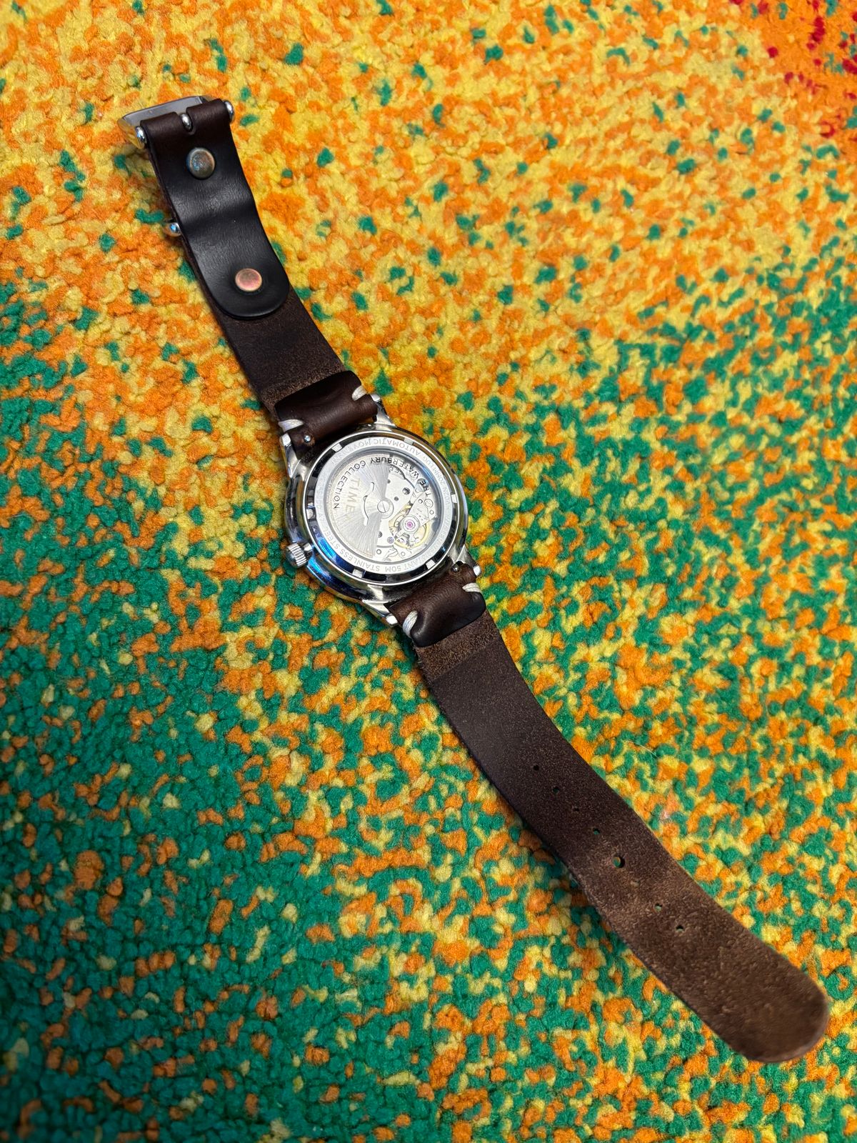 Photo by namawalla on September 2, 2025 of the One Star Leather Goods Watch Band in Horween Brown Chromexcel.