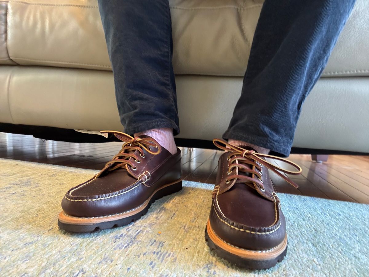 Photo by namawalla on March 28, 2026 of the Rancourt & Co. Baxter Ranger Moc in Horween Brown Chromexcel.