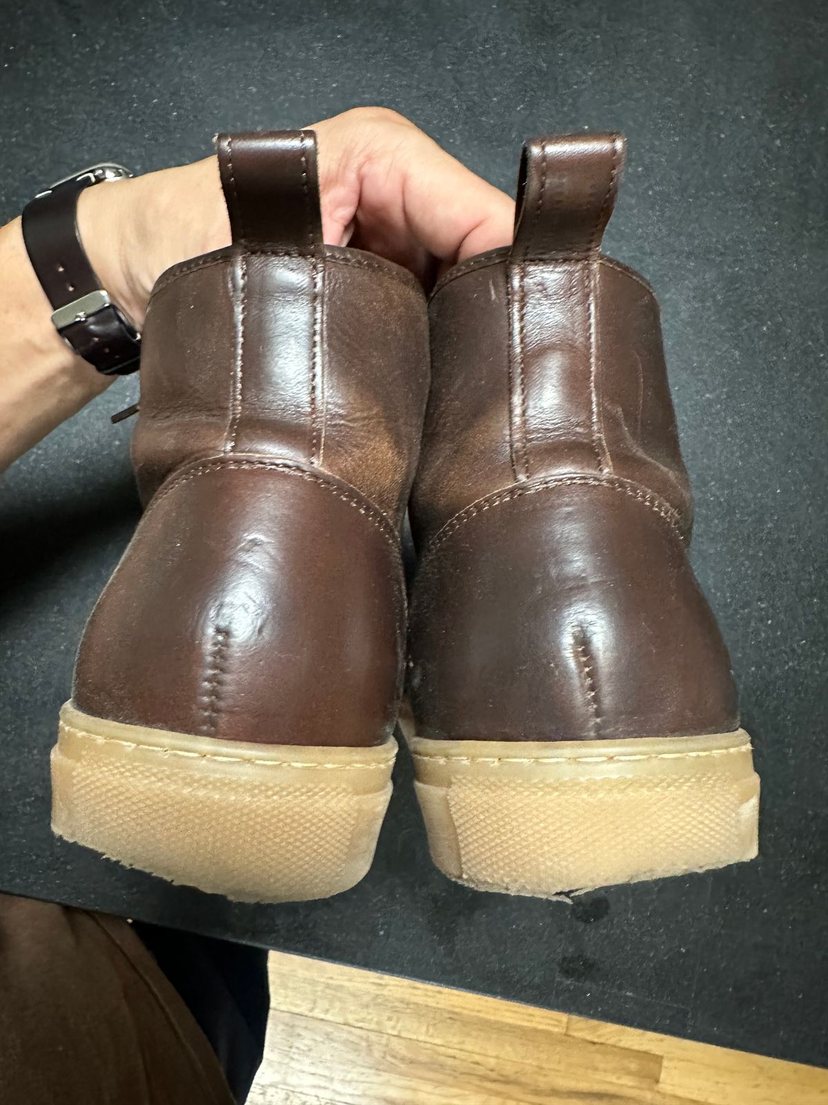 Photo by Rick11 on October 26, 2024 of the Goral Smugs in Horween Brown Chromexcel.