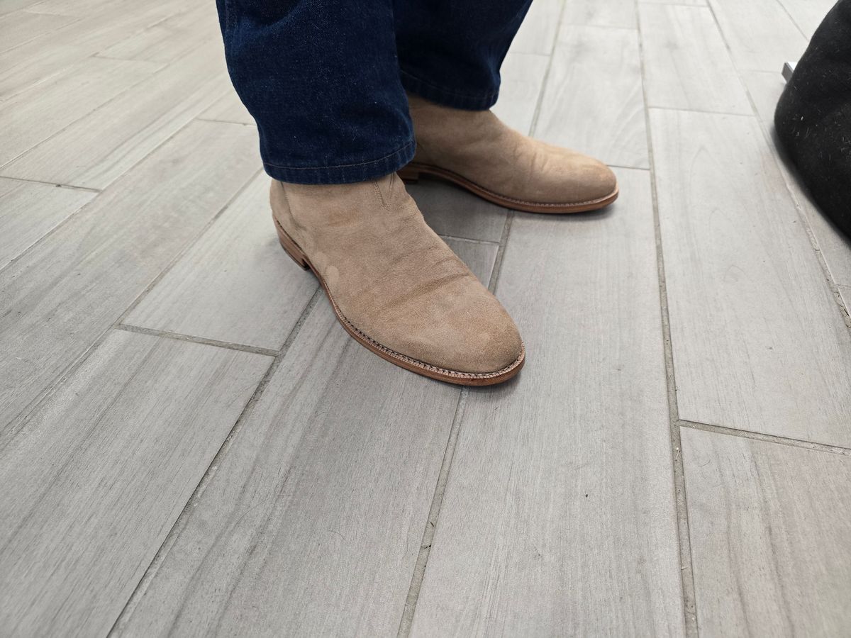 Photo by Bobwoobe on January 6, 2026 of the Blkbrd Shoemaker Umaid Jodhpur Boot in Natural Ruffout.
