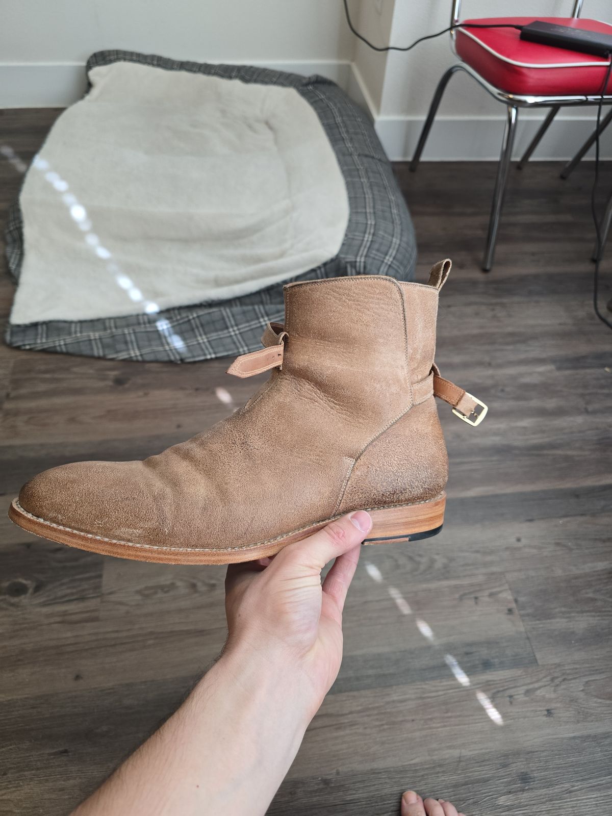 Photo by Bobwoobe on January 16, 2026 of the Blkbrd Shoemaker Umaid Jodhpur Boot in Natural Ruffout.