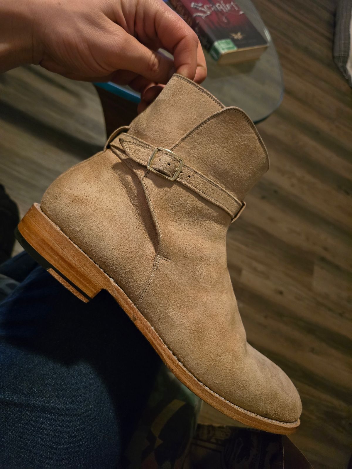 Photo by Bobwoobe on January 9, 2026 of the Blkbrd Shoemaker Umaid Jodhpur Boot in Natural Ruffout.