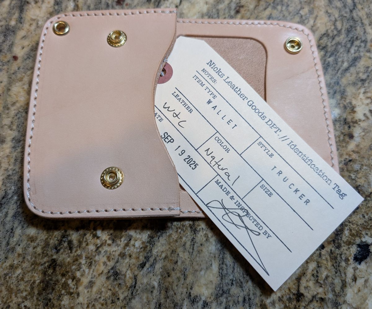 Photo by thetable123 on October 1, 2025 of the Nicks Mini Trucker Wallet in Wickett & Craig Natural Veg Tan.