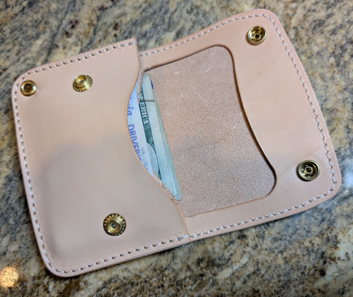Photo by thetable123 on October 1, 2025 of the Nicks Mini Trucker Wallet in Wickett & Craig Natural Veg Tan.
