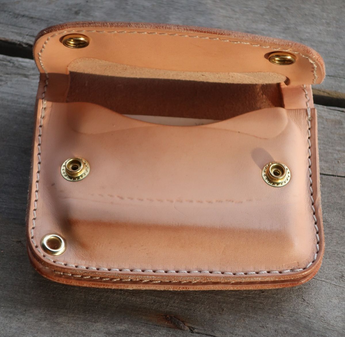 Photo by thetable123 on January 5, 2026 of the Nicks Mini Trucker Wallet in Wickett & Craig Natural Veg Tan.