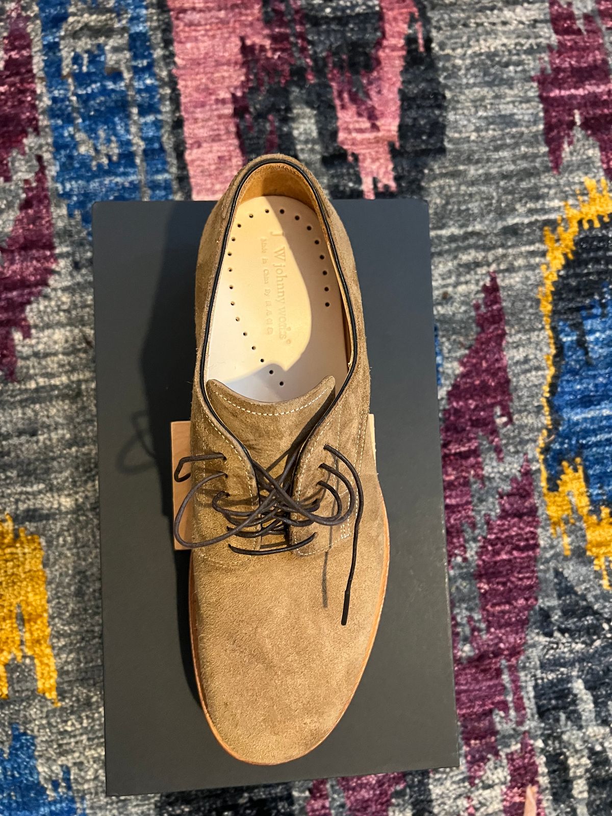Photo by Tipples_and_drams on December 3, 2025 of the Johnny Works Suede Derby in Camel Suede.