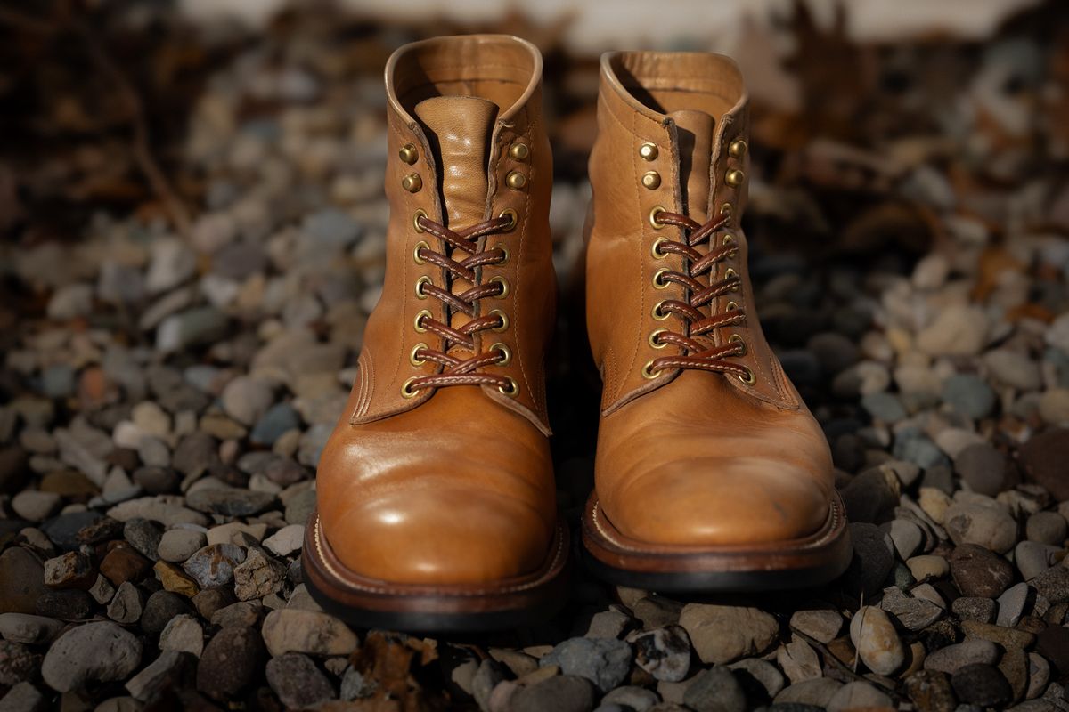 Photo by Tipples_and_drams on January 4, 2025 of the Y'2 Leather Work Boot in Kakishibu Horse (KS-02).