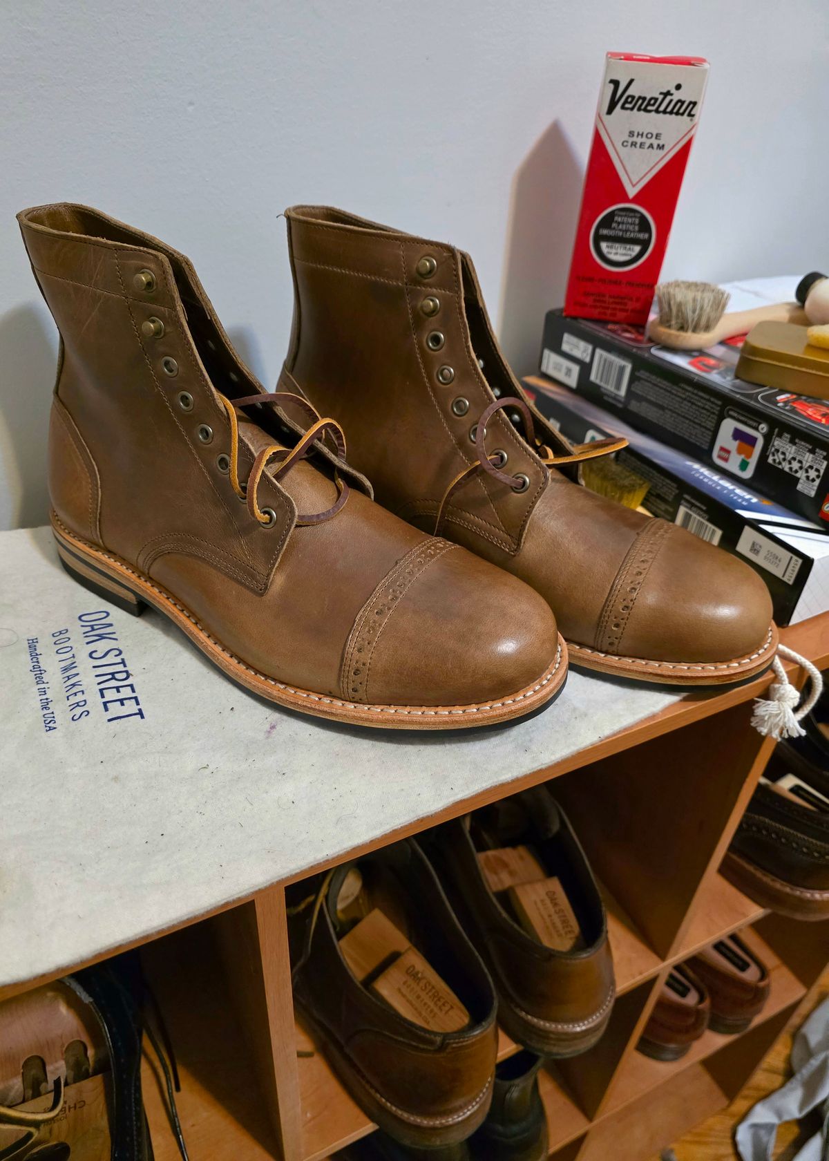 Photo by J.III on September 5, 2025 of the Oak Street Bootmakers Trench Boot in Horween Natural Chromexcel.