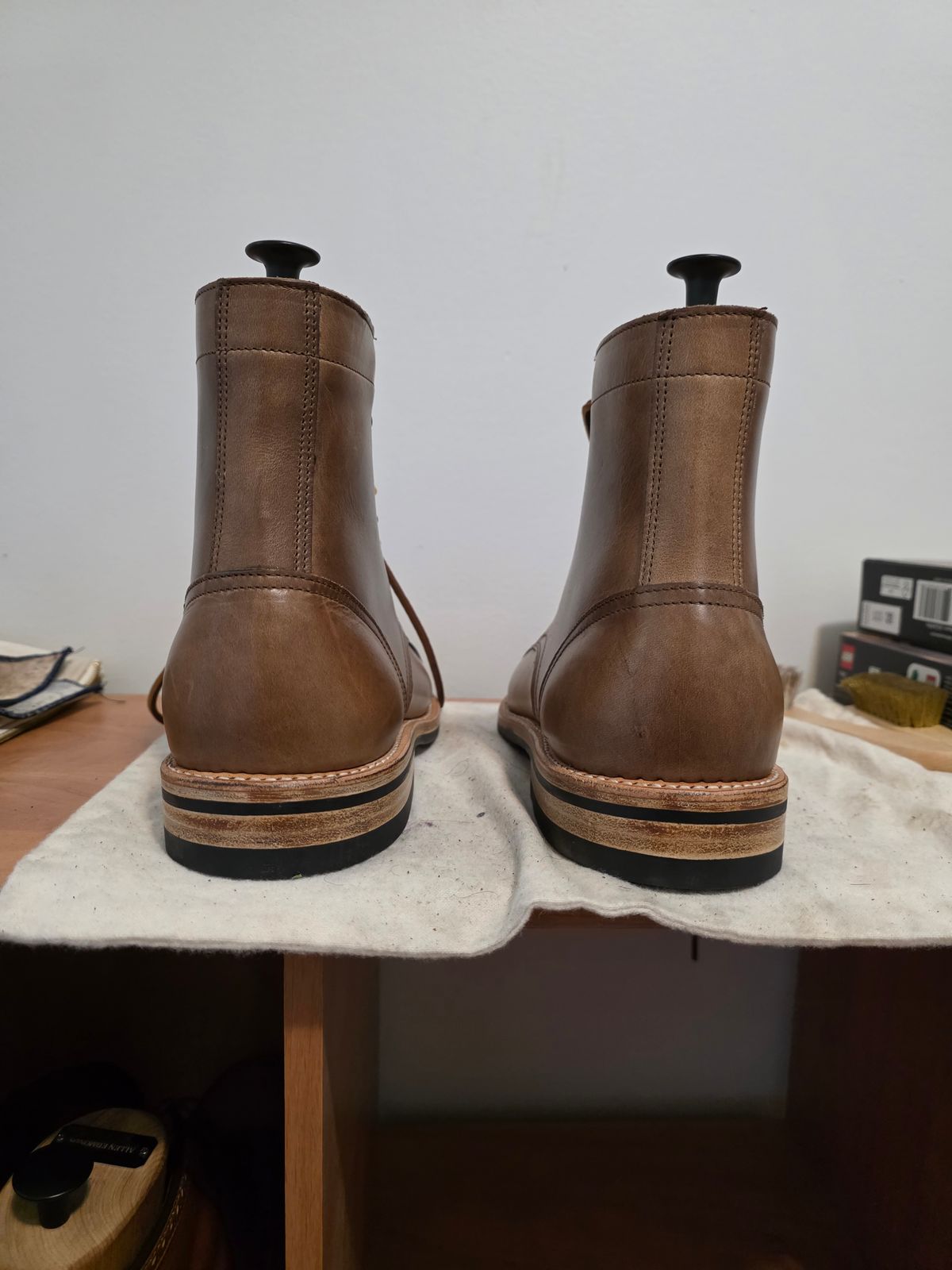 Photo by J.III on October 1, 2025 of the Oak Street Bootmakers Trench Boot in Horween Natural Chromexcel.