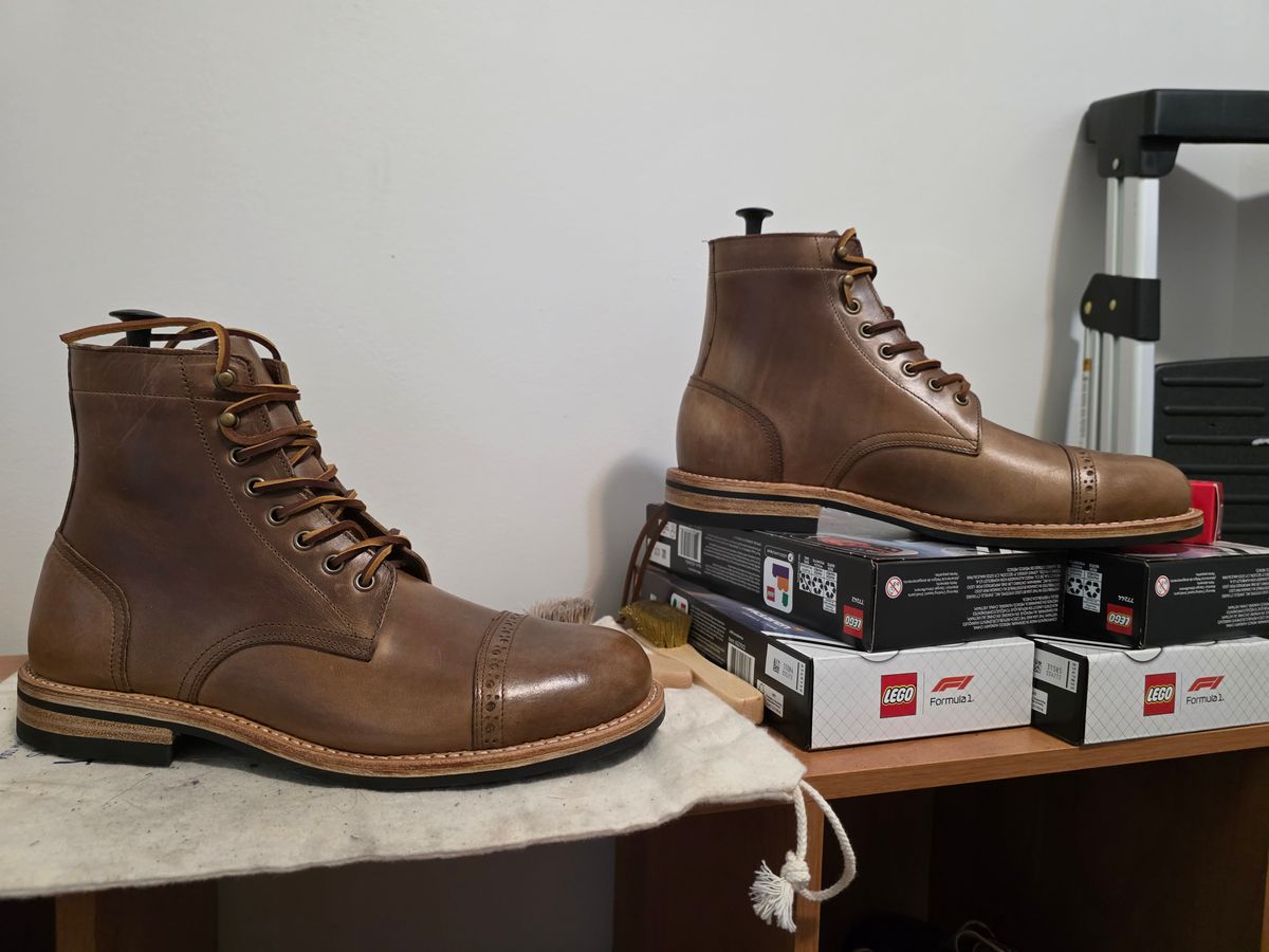 Photo by J.III on October 1, 2025 of the Oak Street Bootmakers Trench Boot in Horween Natural Chromexcel.