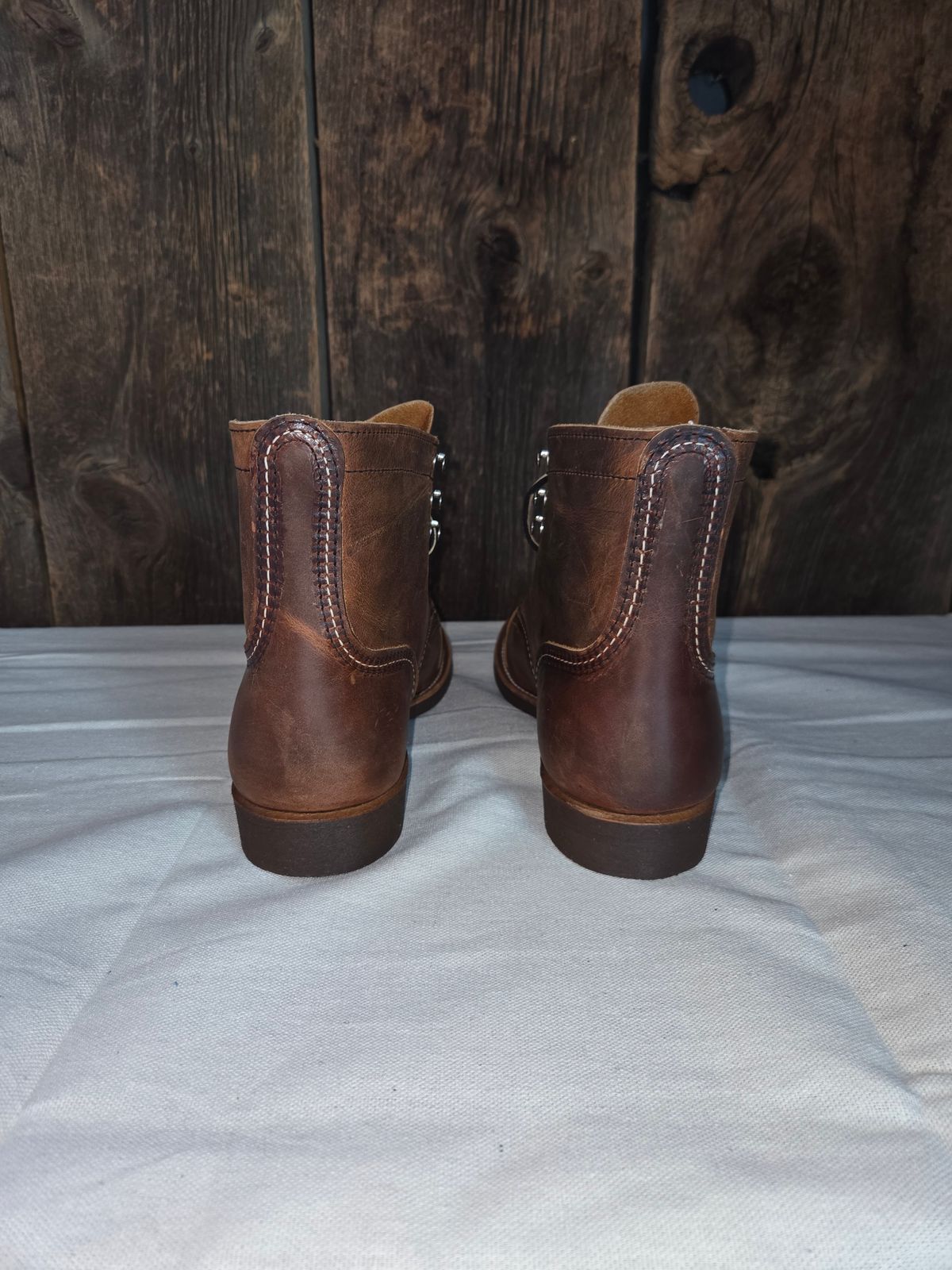 Photo by curtisheinze on October 1, 2025 of the Red Wing Iron Ranger in S.B. Foot Copper Rough and Tough & Horween Orange Predator.