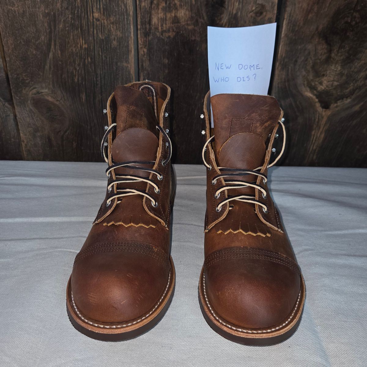 Photo by curtisheinze on October 1, 2025 of the Red Wing Iron Ranger in S.B. Foot Copper Rough and Tough & Horween Orange Predator.