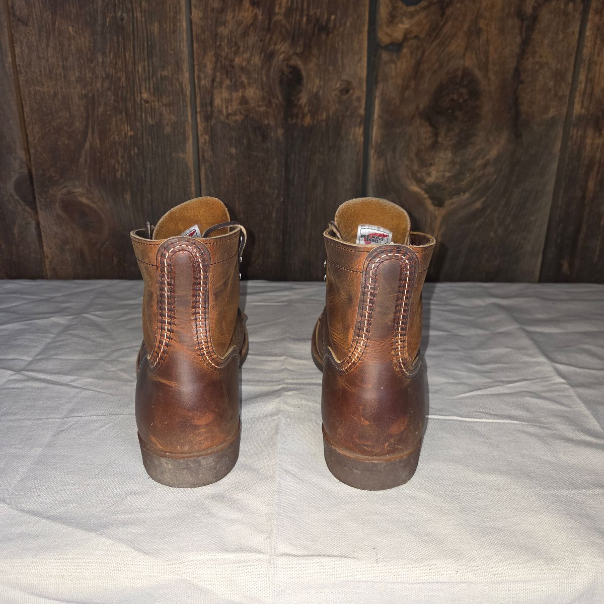 Photo by curtisheinze on November 2, 2025 of the Red Wing Iron Ranger in S.B. Foot Copper Rough and Tough & Horween Orange Predator.