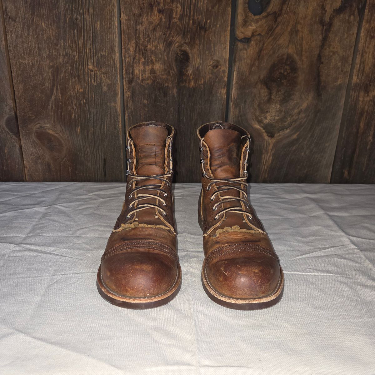 Photo by curtisheinze on November 2, 2025 of the Red Wing Iron Ranger in S.B. Foot Copper Rough and Tough & Horween Orange Predator.