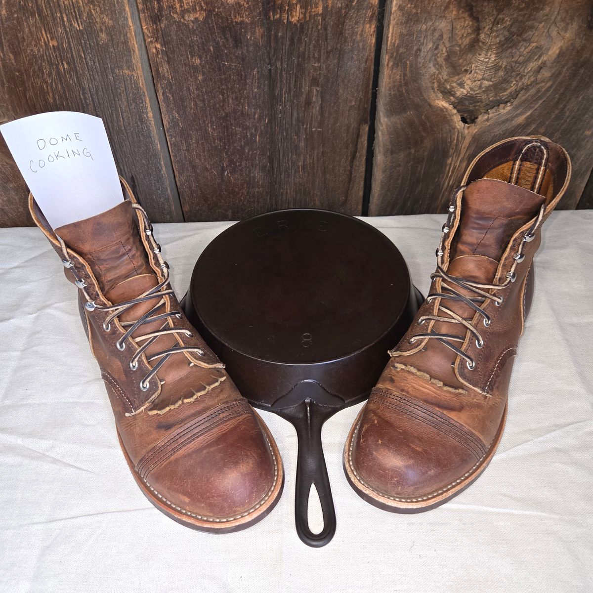 Photo by curtisheinze on November 2, 2025 of the Red Wing Iron Ranger in S.B. Foot Copper Rough and Tough & Horween Orange Predator.