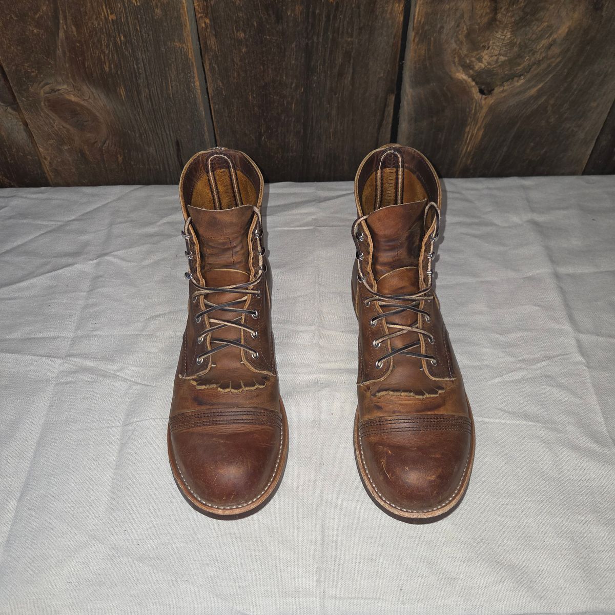 Photo by curtisheinze on November 2, 2025 of the Red Wing Iron Ranger in S.B. Foot Copper Rough and Tough & Horween Orange Predator.