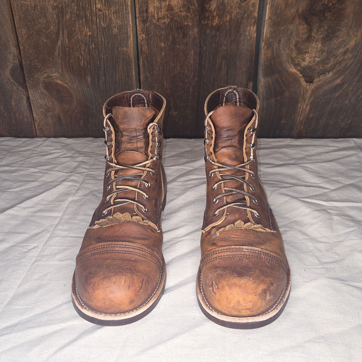 Photo by curtisheinze on February 5, 2026 of the Red Wing Iron Ranger in S.B. Foot Copper Rough and Tough & Horween Orange Predator.