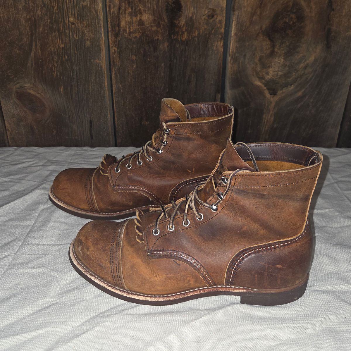 Photo by curtisheinze on February 5, 2026 of the Red Wing Iron Ranger in S.B. Foot Copper Rough and Tough & Horween Orange Predator.