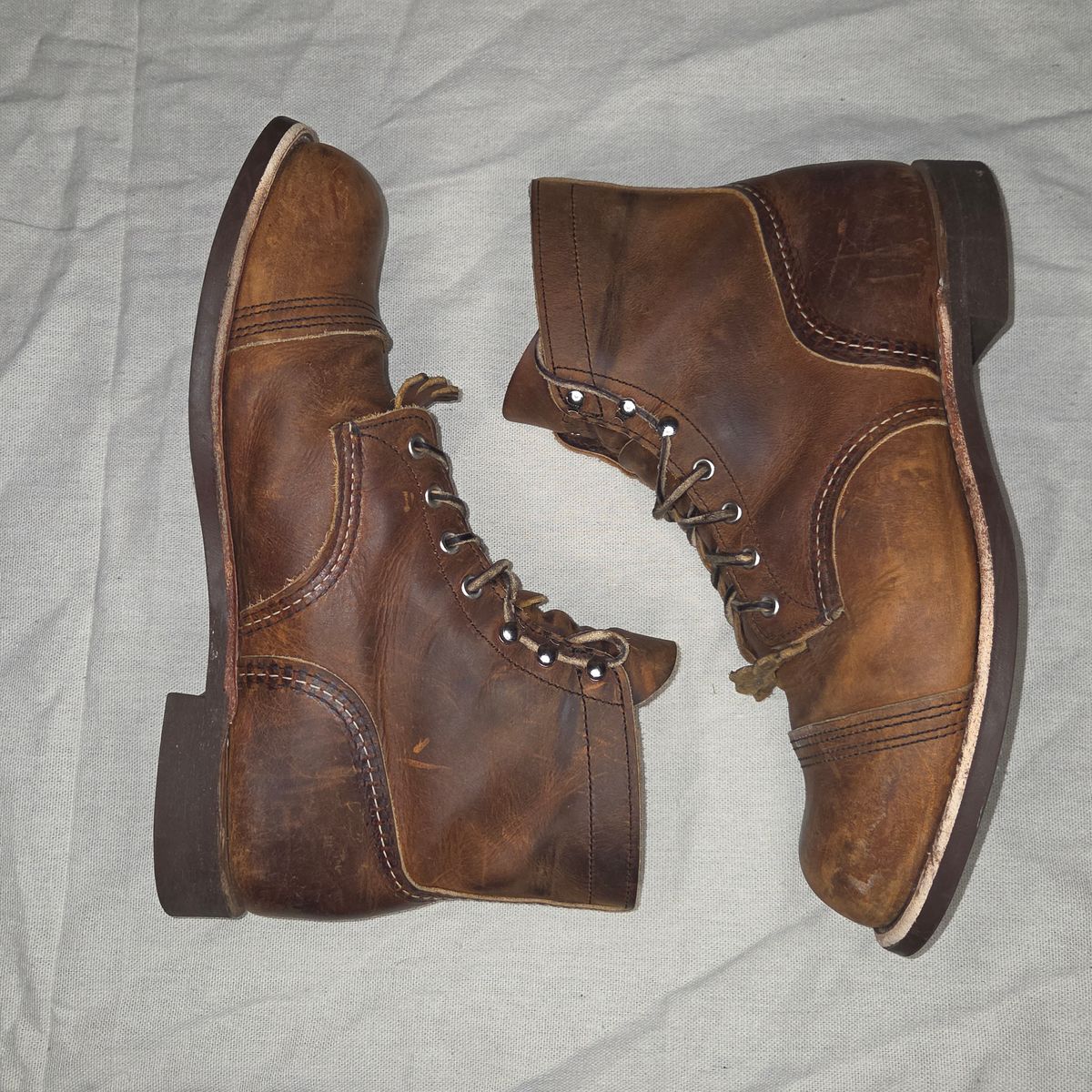 Photo by curtisheinze on February 5, 2026 of the Red Wing Iron Ranger in S.B. Foot Copper Rough and Tough & Horween Orange Predator.
