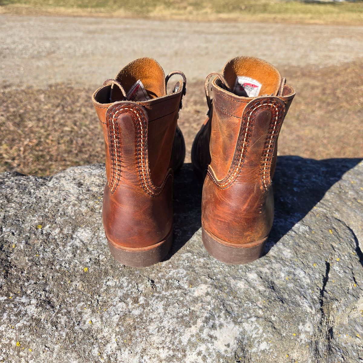 Photo by curtisheinze on March 2, 2026 of the Red Wing Iron Ranger in S.B. Foot Copper Rough and Tough & Horween Orange Predator.