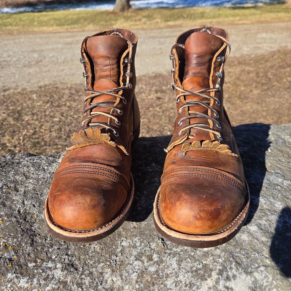 Photo by curtisheinze on March 2, 2026 of the Red Wing Iron Ranger in S.B. Foot Copper Rough and Tough & Horween Orange Predator.