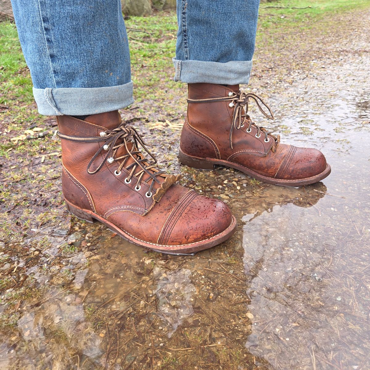 Photo by curtisheinze on April 4, 2026 of the Red Wing Iron Ranger in S.B. Foot Copper Rough and Tough & Horween Orange Predator.