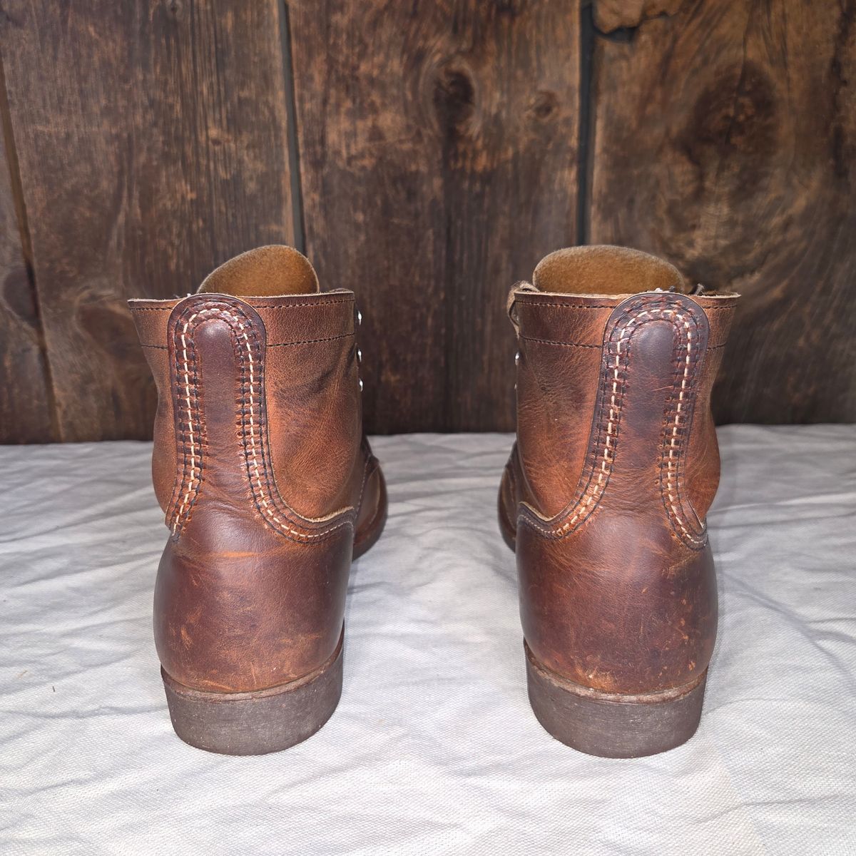 Photo by curtisheinze on April 4, 2026 of the Red Wing Iron Ranger in S.B. Foot Copper Rough and Tough & Horween Orange Predator.