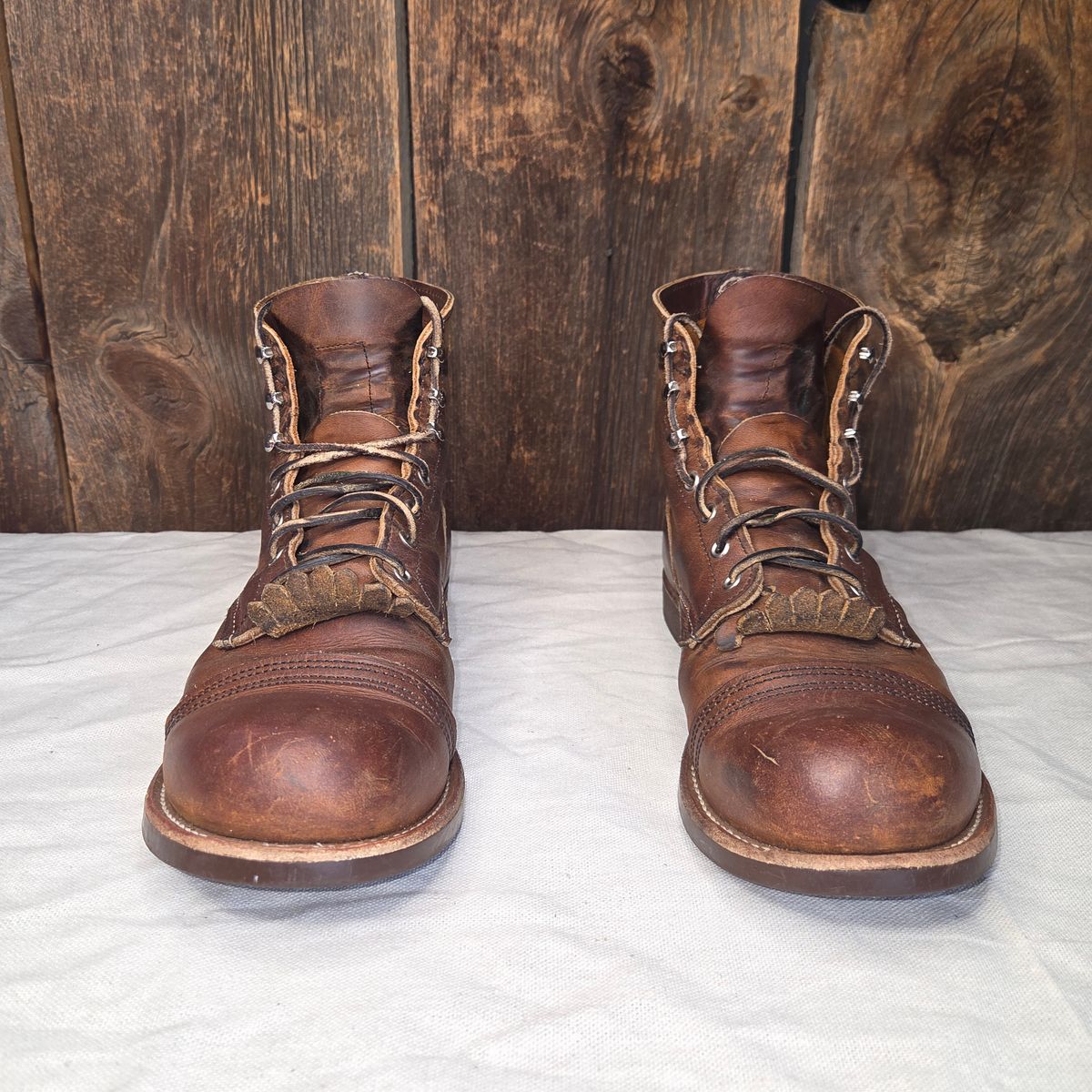 Photo by curtisheinze on April 4, 2026 of the Red Wing Iron Ranger in S.B. Foot Copper Rough and Tough & Horween Orange Predator.