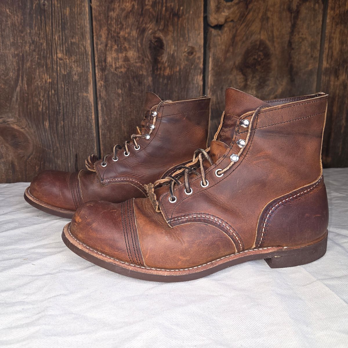 Photo by curtisheinze on April 4, 2026 of the Red Wing Iron Ranger in S.B. Foot Copper Rough and Tough & Horween Orange Predator.