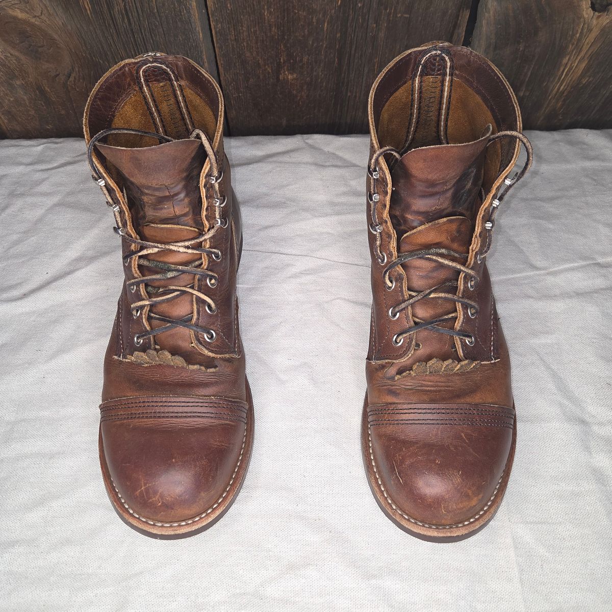 Photo by curtisheinze on April 4, 2026 of the Red Wing Iron Ranger in S.B. Foot Copper Rough and Tough & Horween Orange Predator.
