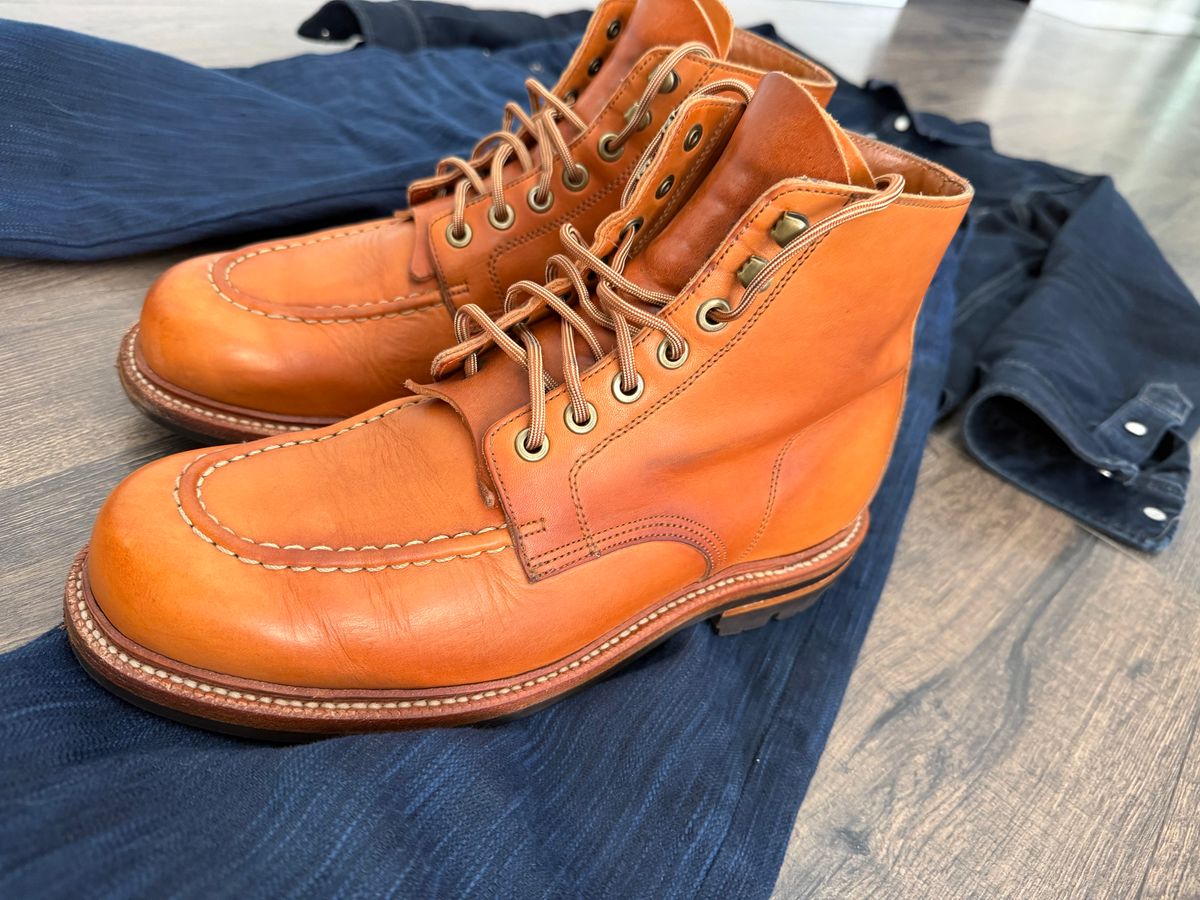 Photo by AJD on March 8, 2026 of the Grant Stone Brass Boot in Horween Tan Essex.