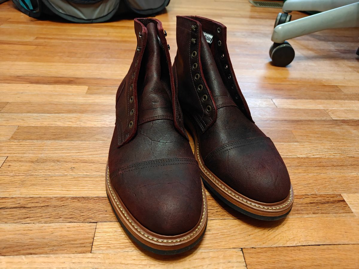 Photo by MrDrWilliams on June 12, 2026 of the Truman Cap Toe Boot in C.f. Stead Burgundy Rambler.