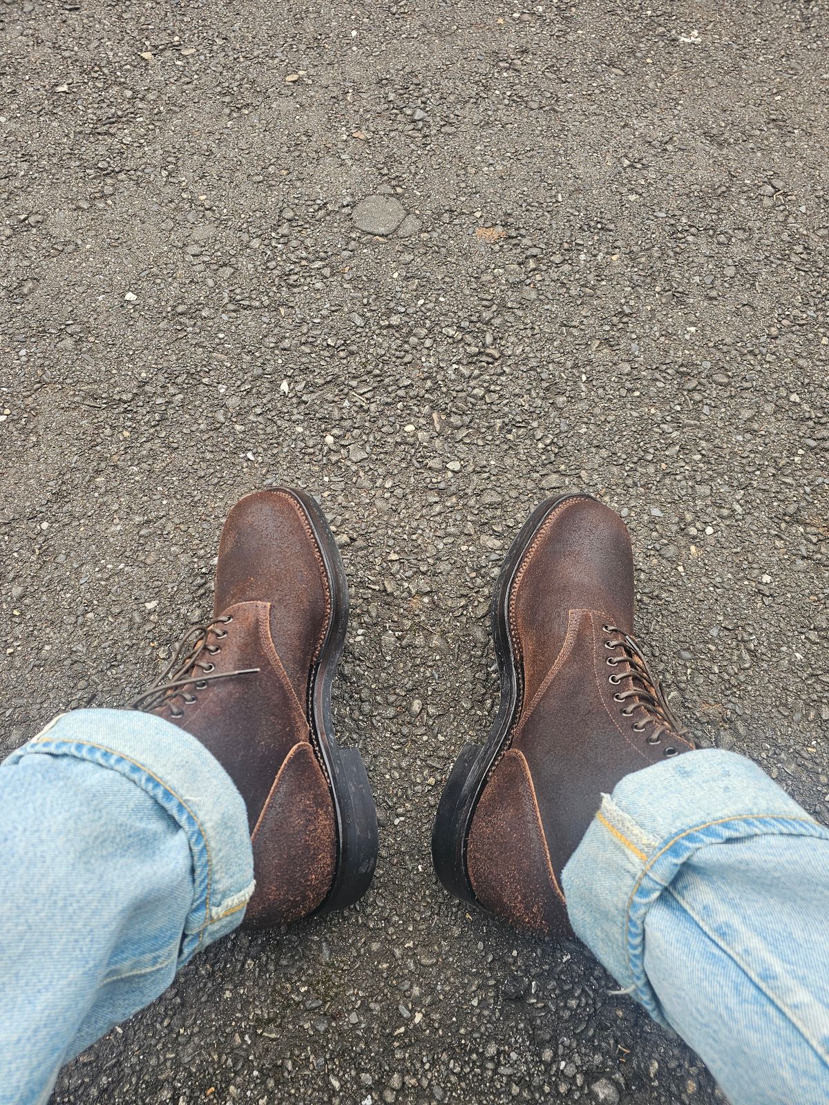 Photo by Tomlin on March 7, 2026 of the Viberg N1 Boot in Washed Brown Waxed Flesh.