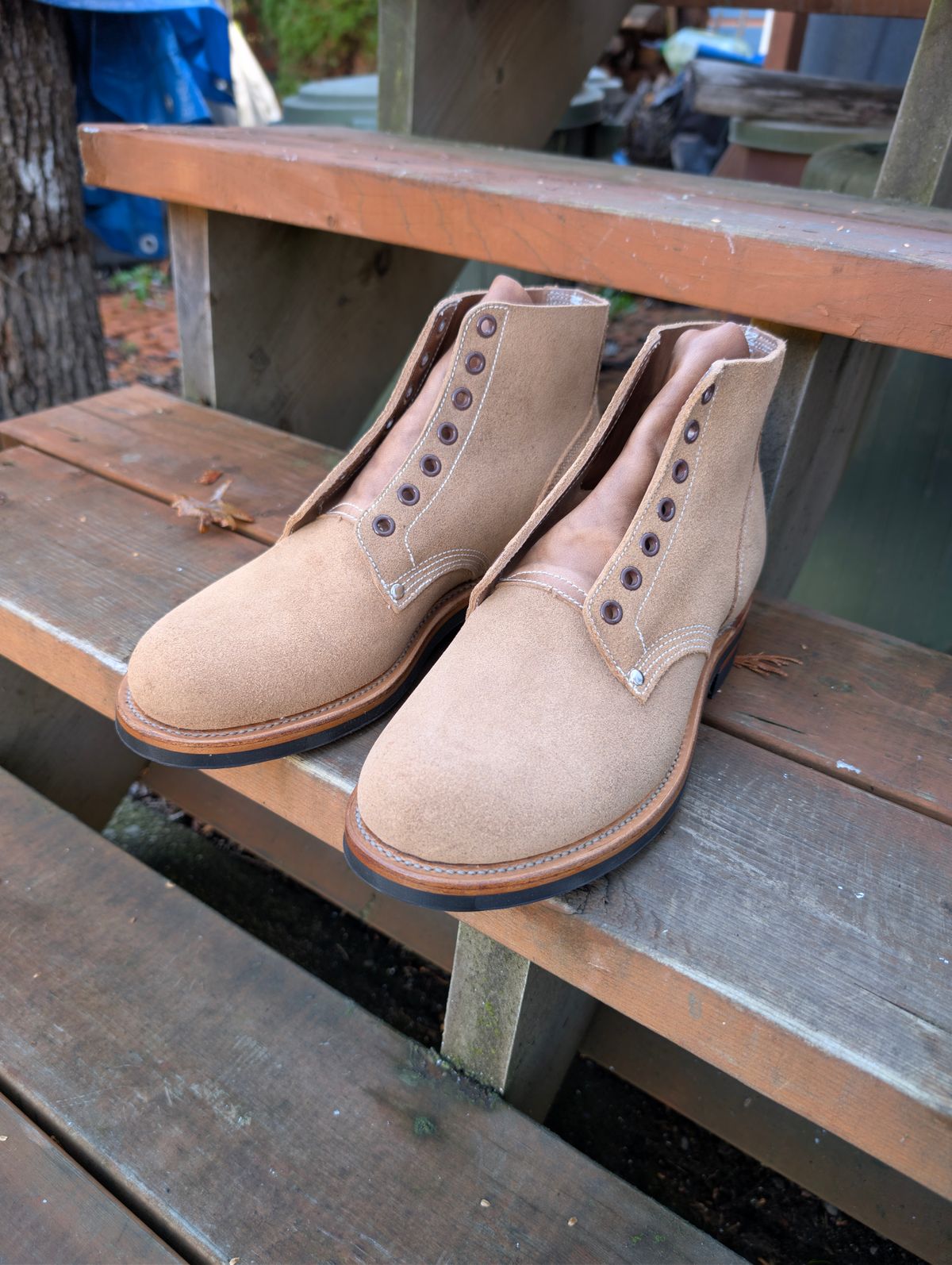 Photo by dghon1 on November 7, 2025 of the Viberg Boondocker in Horween Marine Field Roughout & Horween Natural Chromexcel Roughout.