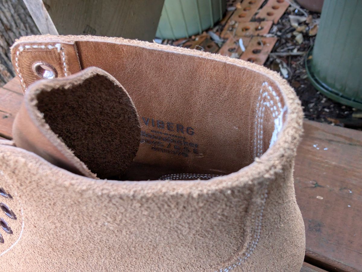 Photo by dghon1 on November 7, 2025 of the Viberg Boondocker in Horween Marine Field Roughout & Horween Natural Chromexcel Roughout.