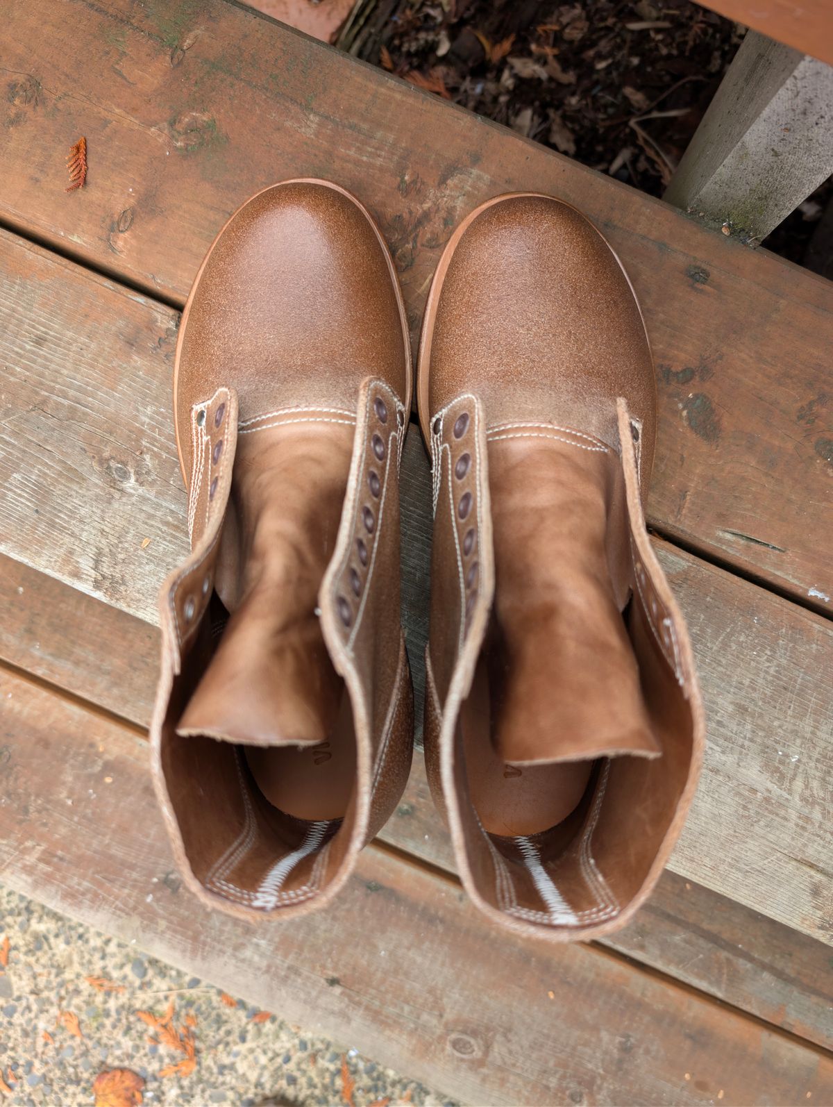 Photo by dghon1 on November 12, 2025 of the Viberg Boondocker in Horween Marine Field Roughout & Horween Natural Chromexcel Roughout.