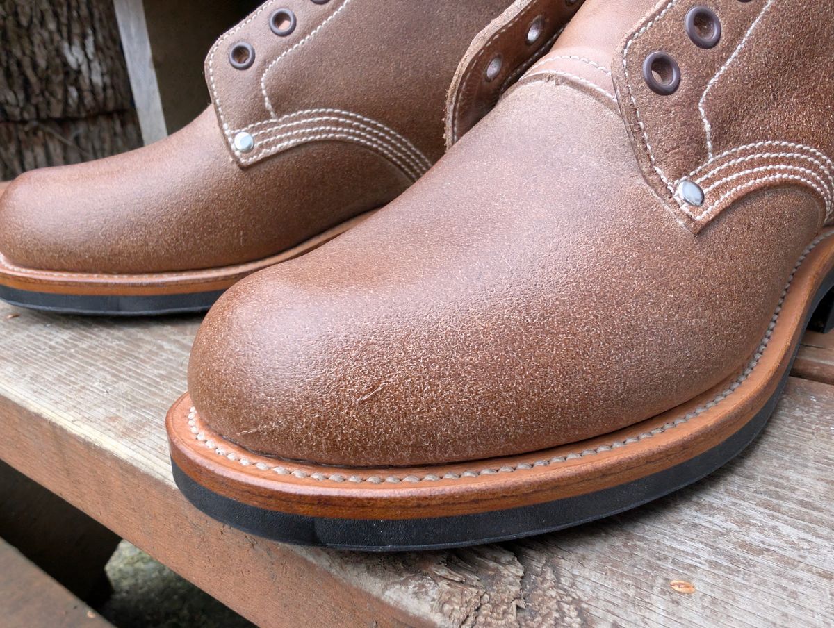 Photo by dghon1 on November 12, 2025 of the Viberg Boondocker in Horween Marine Field Roughout & Horween Natural Chromexcel Roughout.