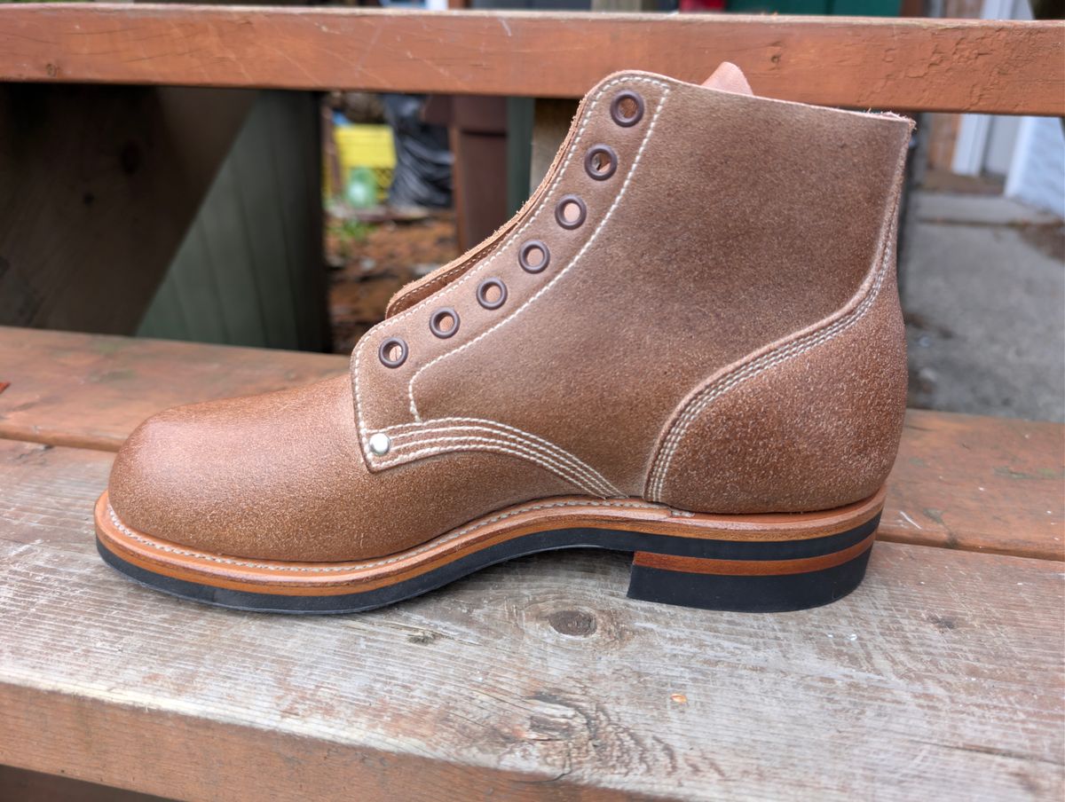 Photo by dghon1 on November 12, 2025 of the Viberg Boondocker in Horween Marine Field Roughout & Horween Natural Chromexcel Roughout.