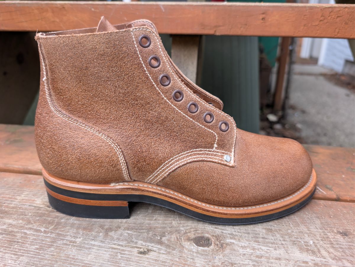 Photo by dghon1 on November 12, 2025 of the Viberg Boondocker in Horween Marine Field Roughout & Horween Natural Chromexcel Roughout.