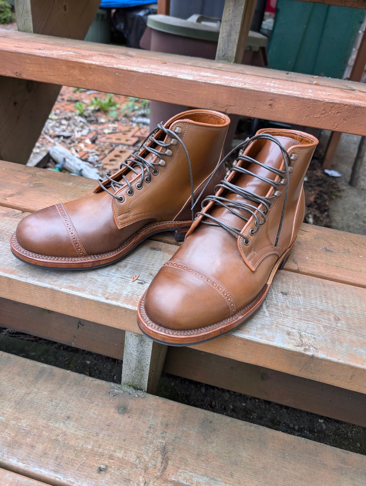Photo by dghon1 on October 16, 2024 of the Viberg Service Boot BCT in Horween Bourbon Shell Cordovan.
