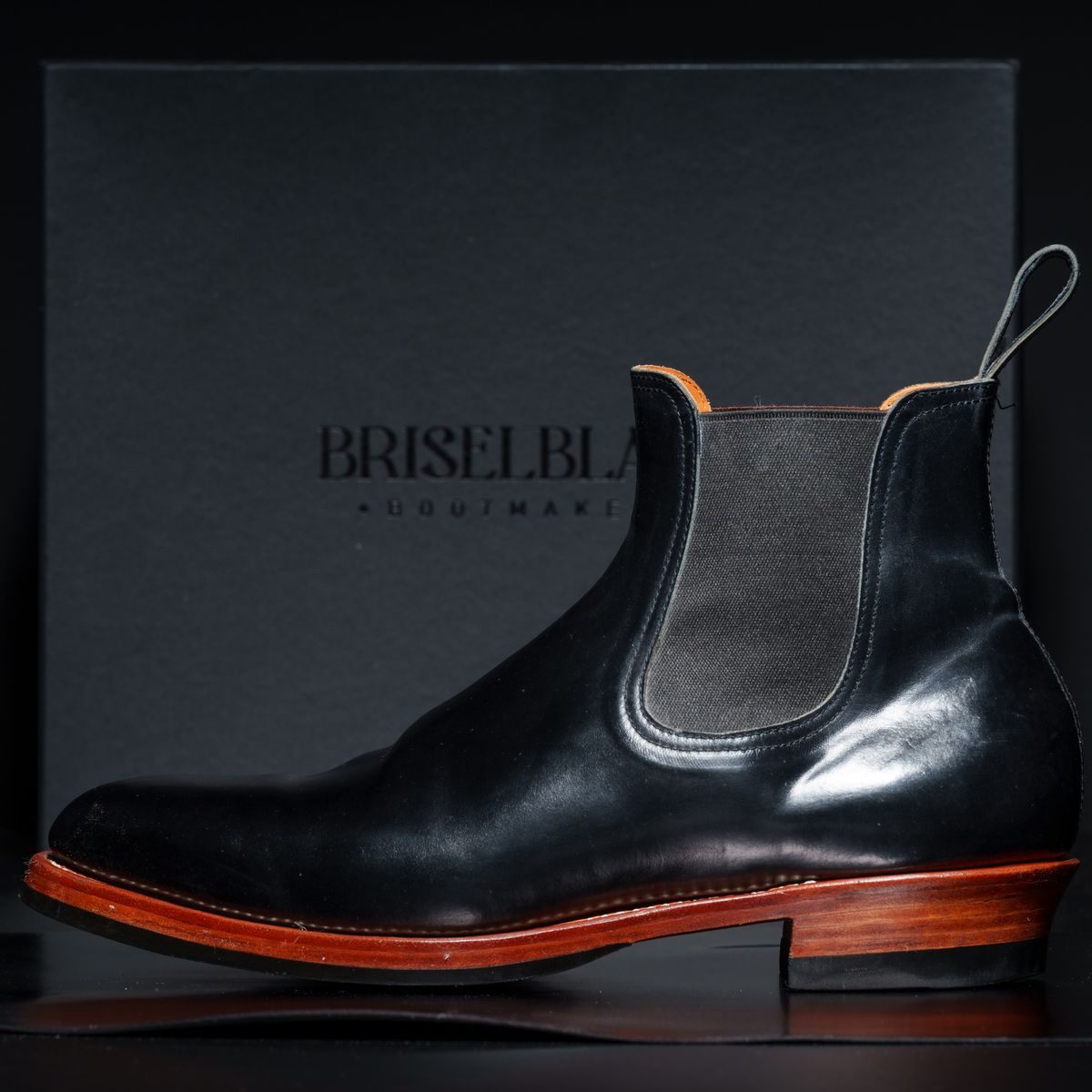 Photo by TToma on April 5, 2026 of the Briselblack The Seventh Chelsea Boot in Shinki Black Shell Cordovan.
